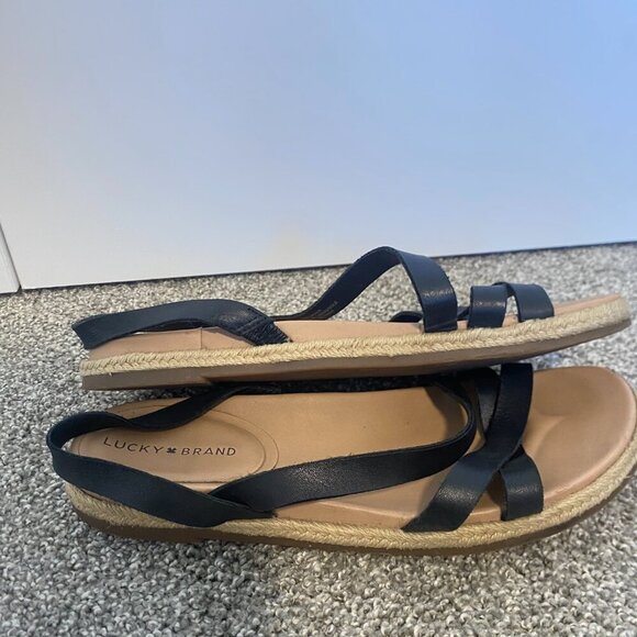 Lucky Brand Darli Espadrille Slingback Flat Sandal Black Leather Upper Size‎ 10 - Picture 6 of 7